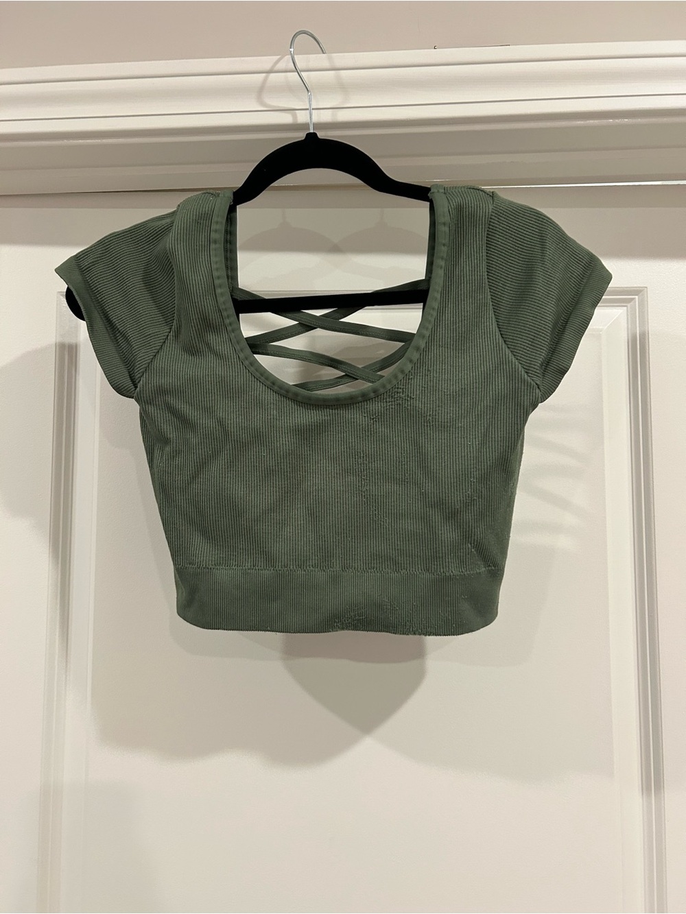 Aerie Olive Ribbed Crisscross Back Crop Top/Bra Top